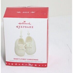 2016 Babys First Christmas Hallmark Keepsake Tree Ornament White Shoes w/ Ribbon
